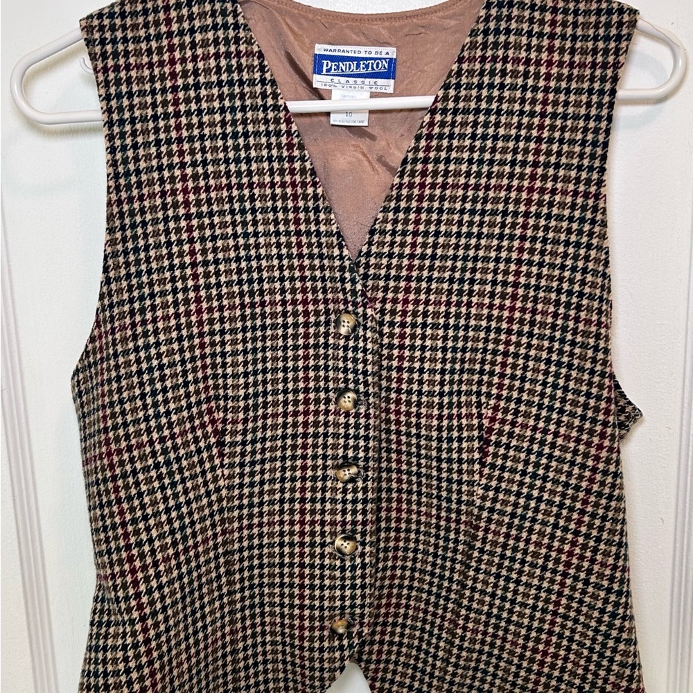 Pendleton Vintage Houndstooth 100% Wool Button Up Vest Women’s Size 10